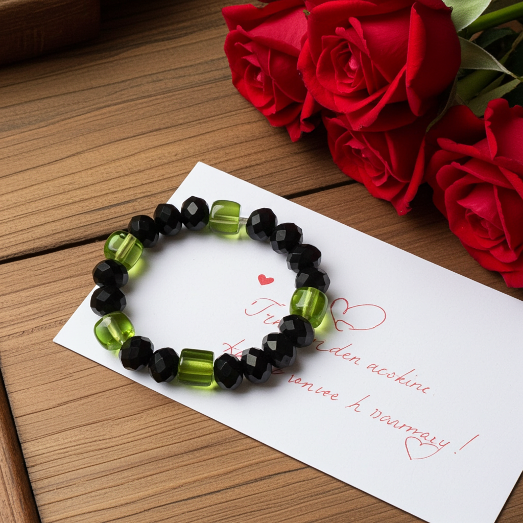 Black & Lime Green Glass Bead Stretch Bracelet