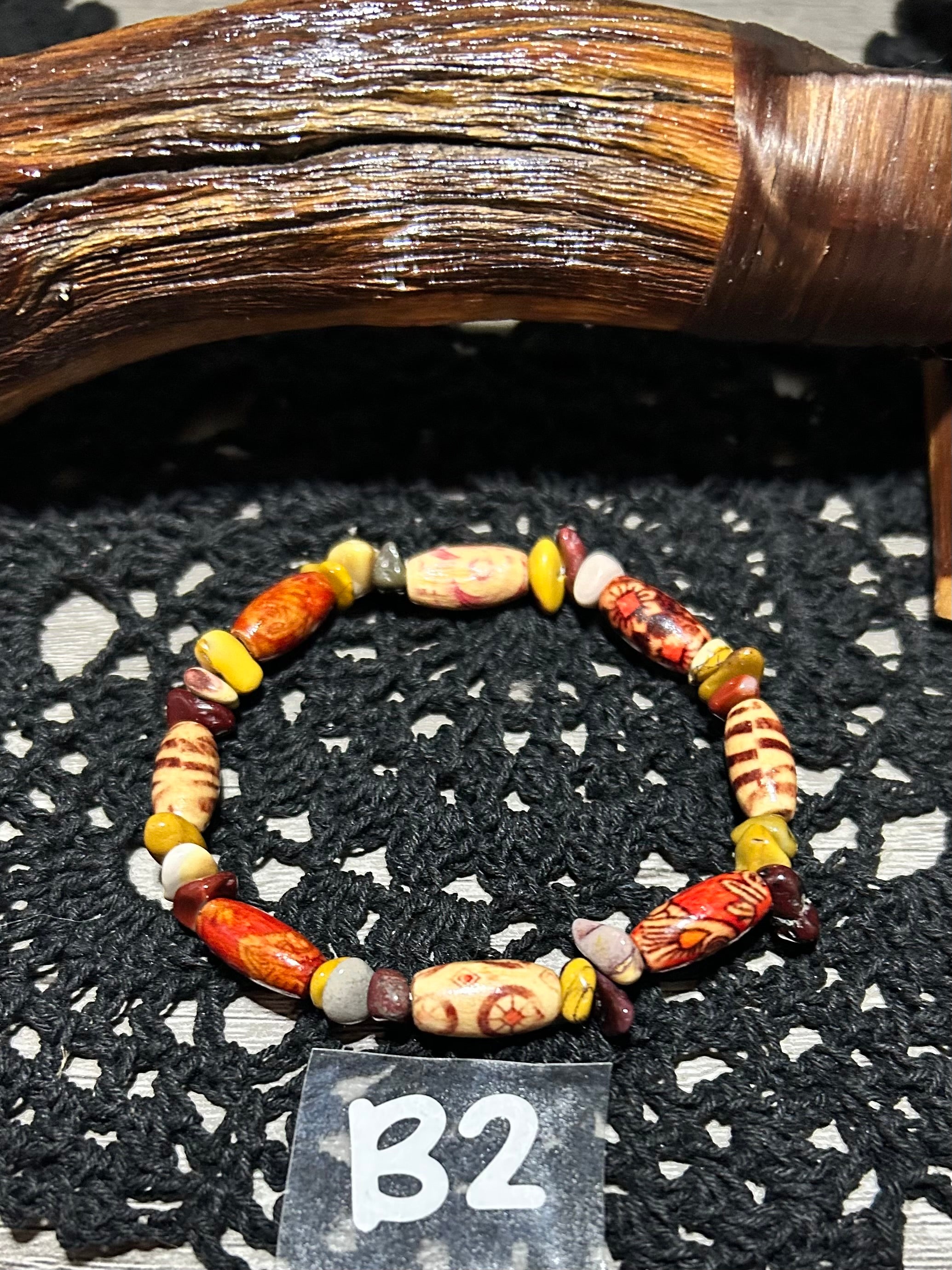 Designed Wood Bead Stretch Bracelet