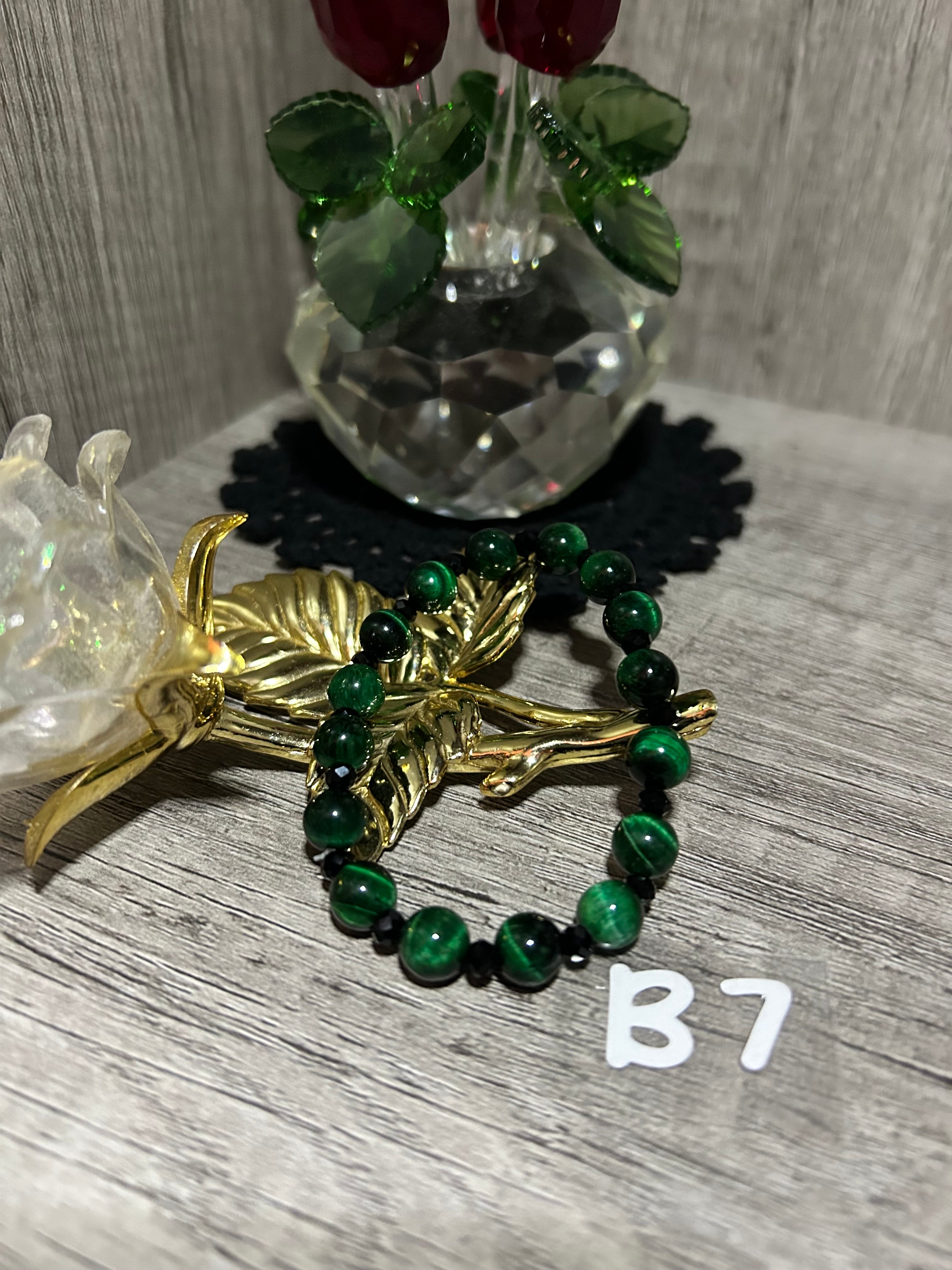 Green Tiger Eye Glass Beaded Stretch Bracelet