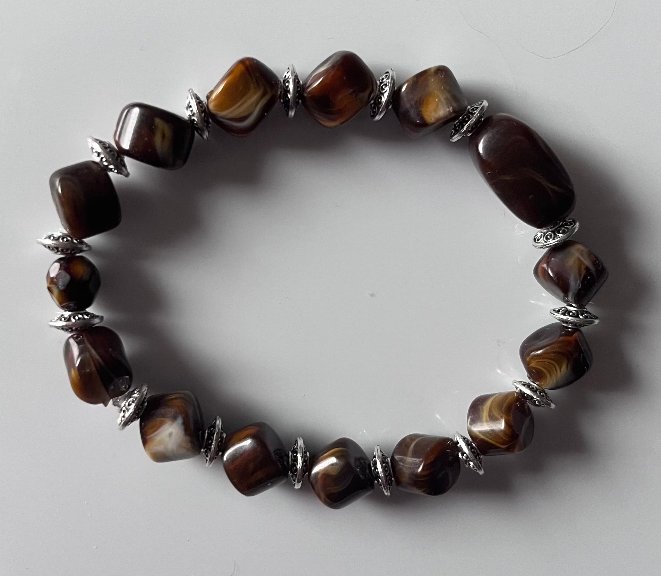 Earth Tone Glass Bead Bracelet with Silver Spacers