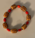 Medium Brown Wood Bead Bracelet with Red Glass & Silver Spacers
