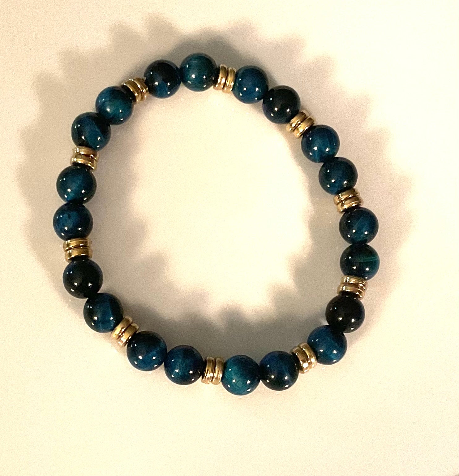 Blue Tiger Eye Bracelet with Gold Spacers