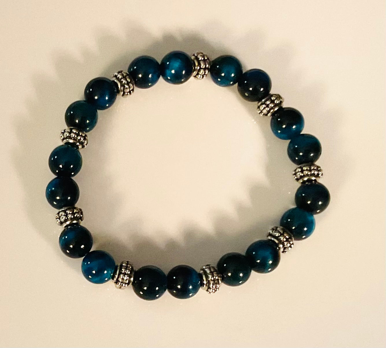 Blue Tiger Eye Bracelet with Silver Spacers