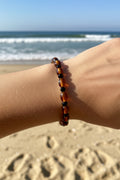 Light Brown Glass Bead Bracelet with Black Crystal Spacers