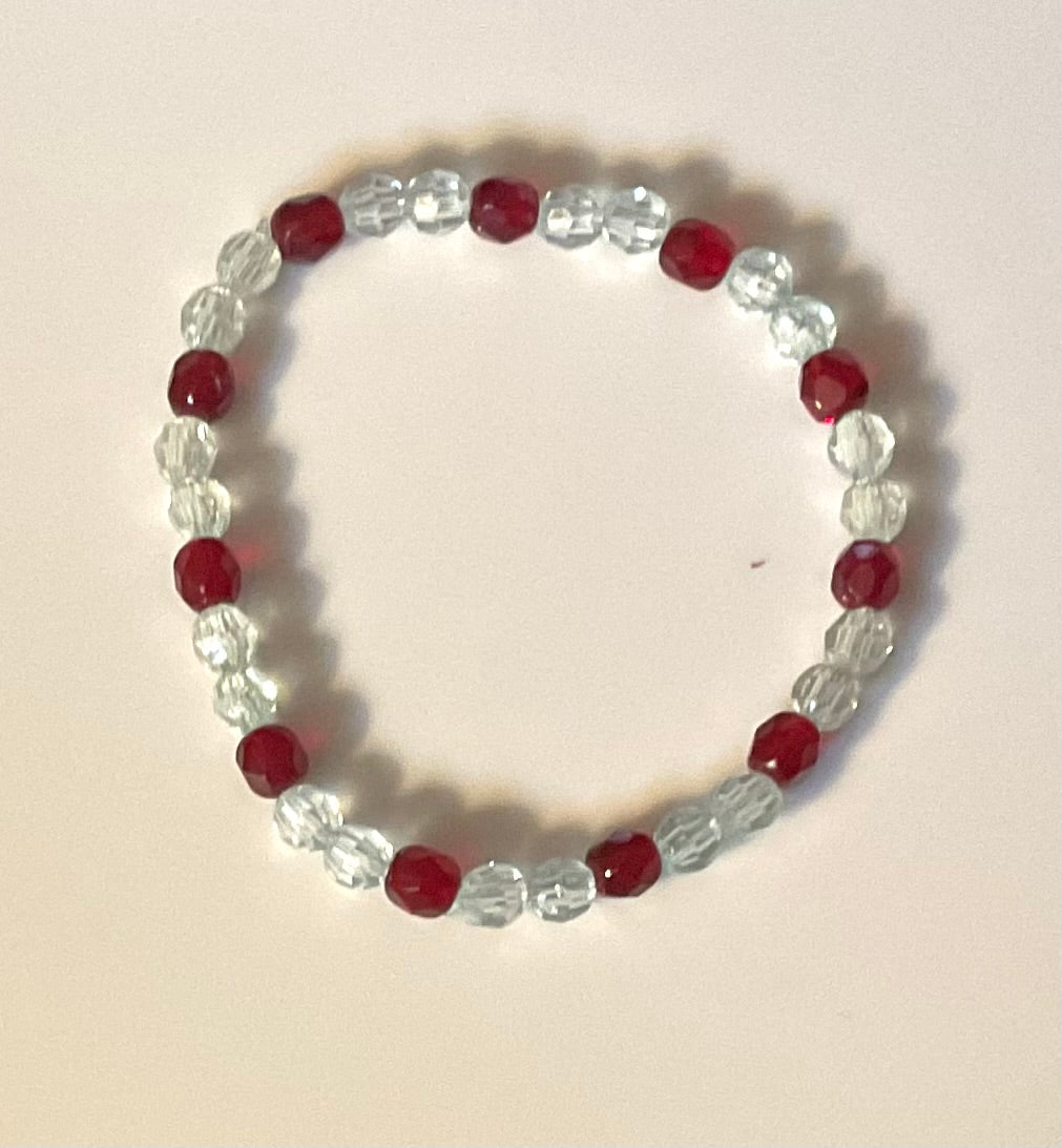 Bright Red & Clear Crystal Glass Bead Bracelet