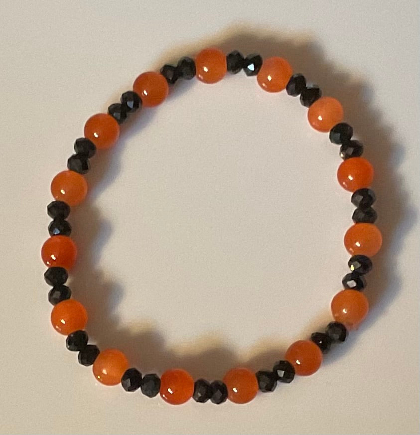 Orange & Black Glass Bead Bracelet