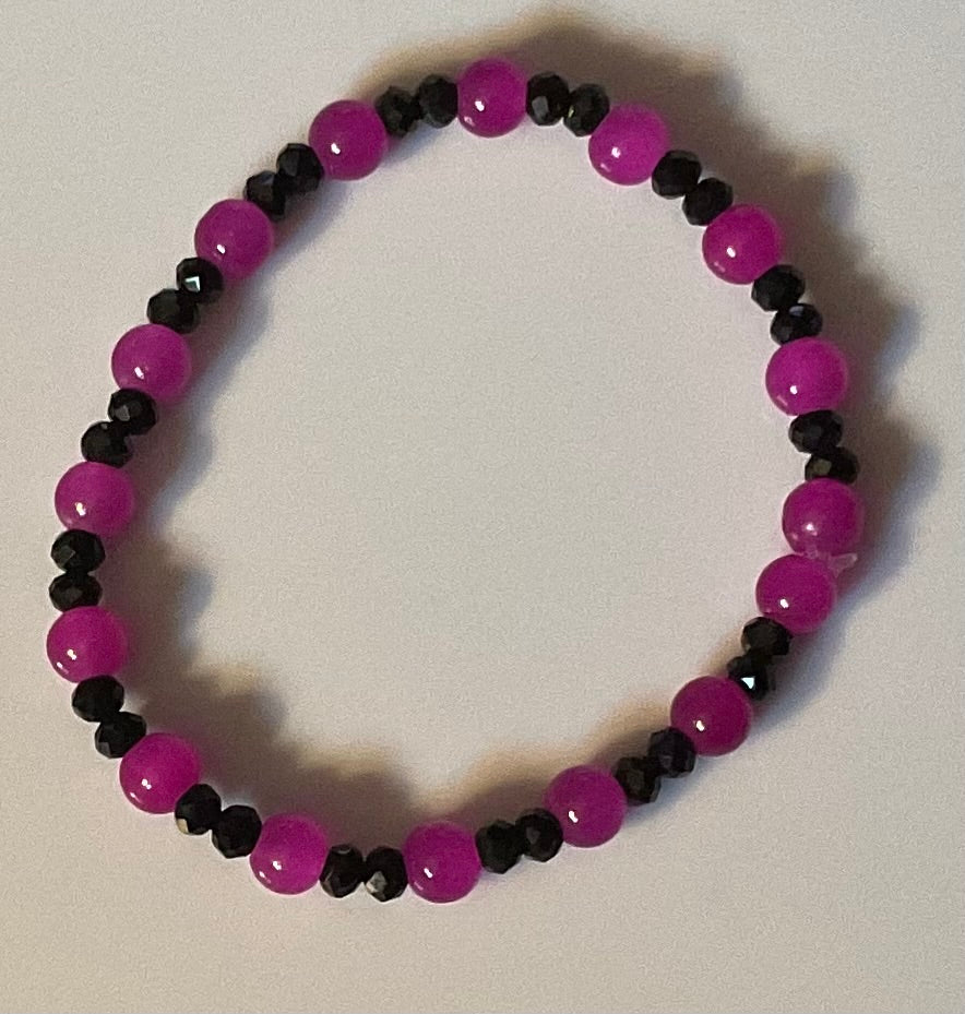 Hot Pink & Black Glass Bead Bracelet
