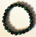 Green Tiger Eye & Black Glass Rose Flower Bead Bracelet