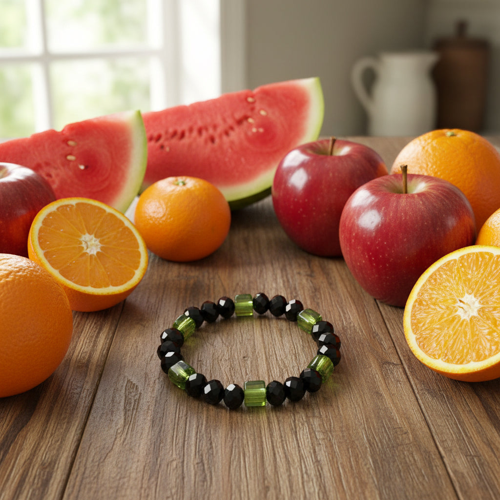 Black & Lime Green Glass Bead Stretch Bracelet