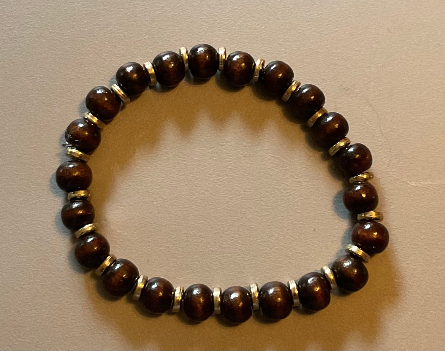 Dark Brown Round Wood Beads with Gold Metal Spacers