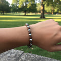 Alternating Dark Wood & Silver Bead Bracelet