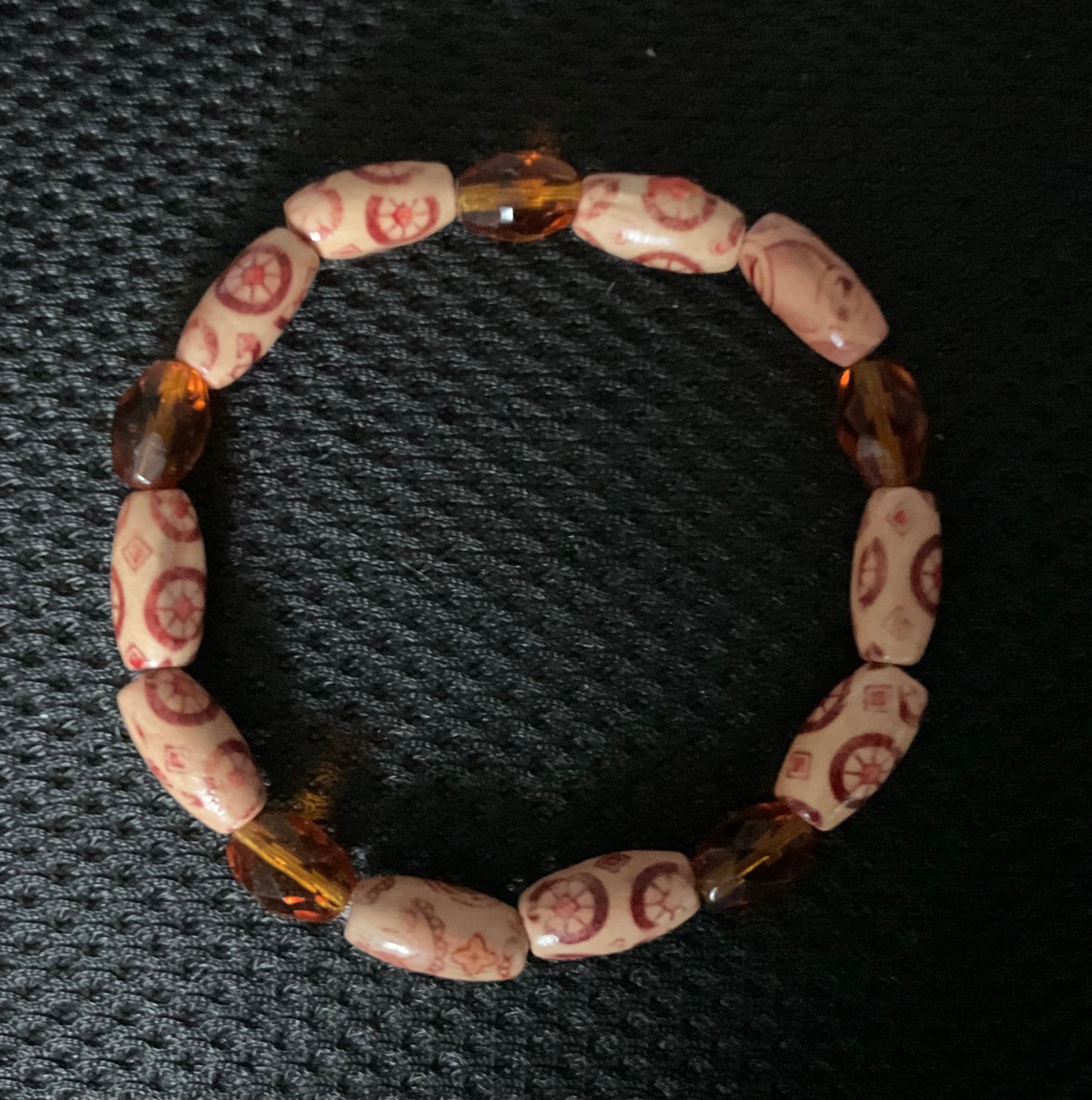 Oblong Wood & Orange Flask Beaded Bracelet
