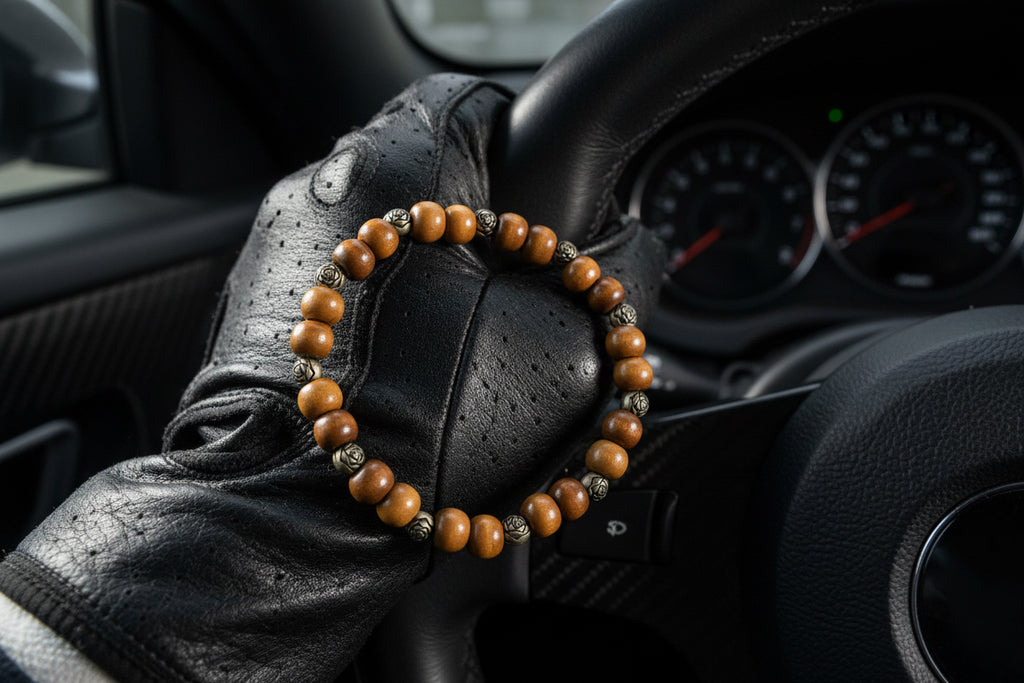 Light Brown Wood & Brass Beaded Bracelet