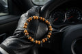 Light Brown Wood & Brass Beaded Bracelet