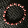 Brown Wood Bead & Pink Glass Spacer Bracelet