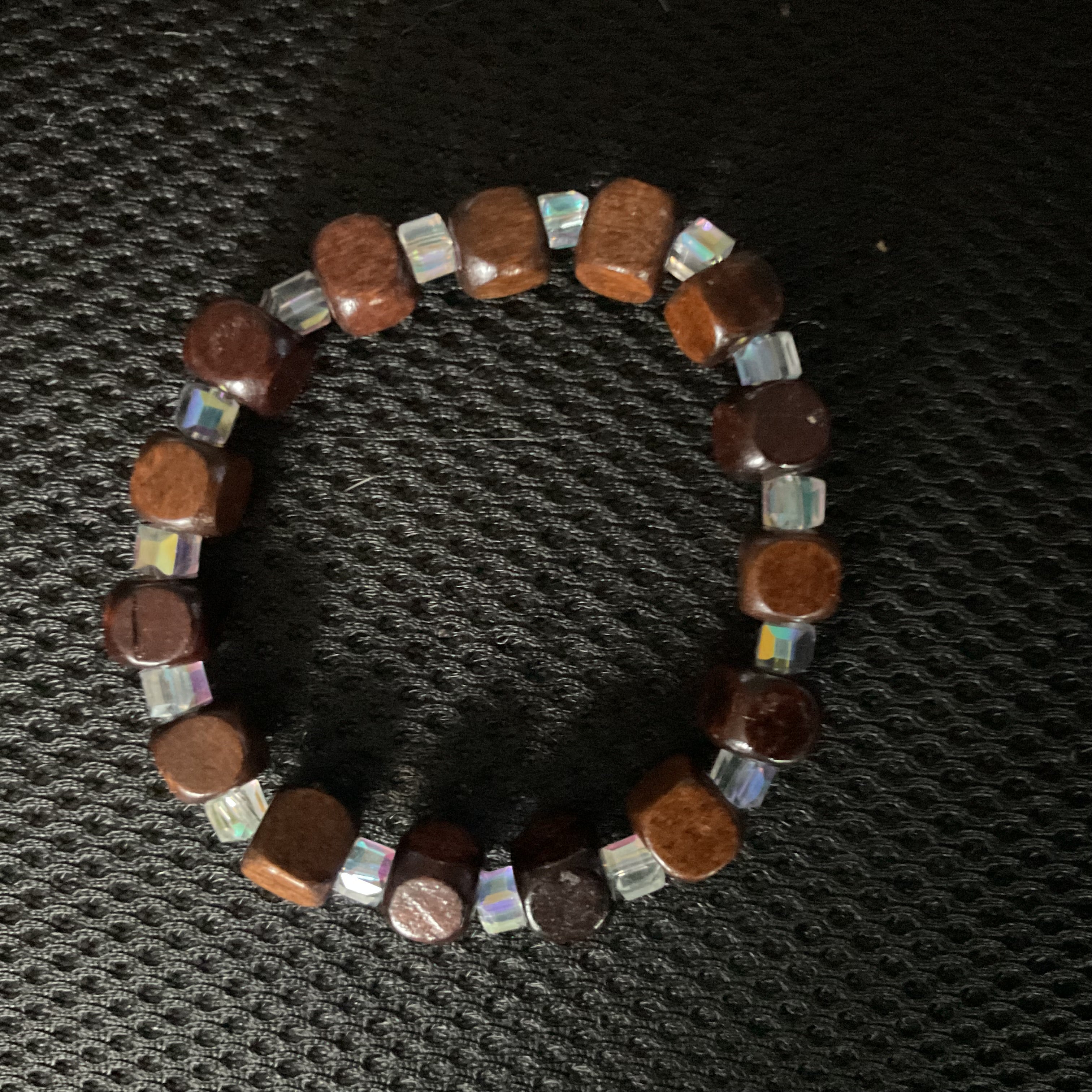 Dark Brown Square Wood Bead & Glass Spacer Bracelet