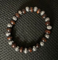 Brown Wood Bead & Silver Engraved Spacer Bracelet