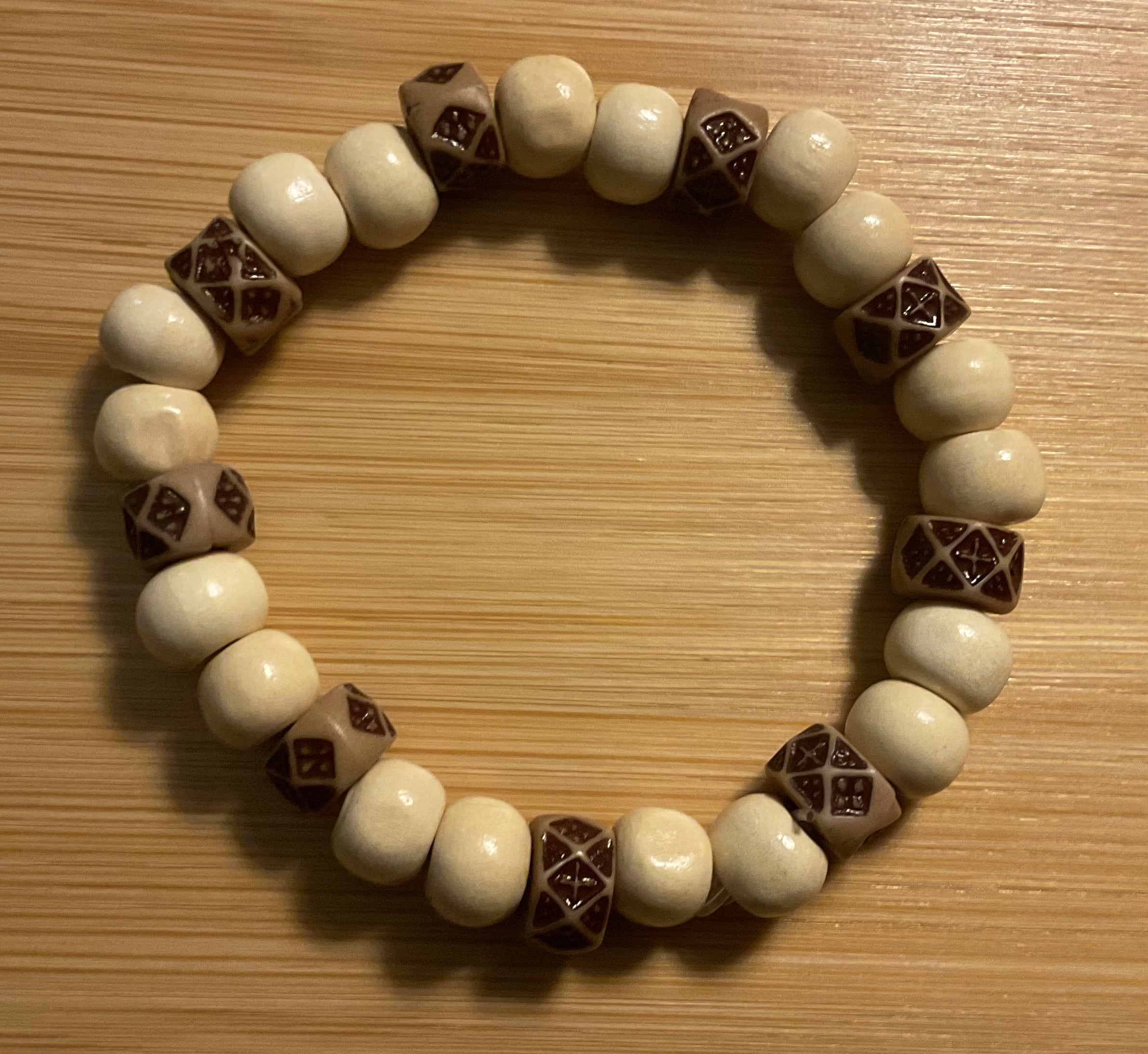 Off White Wooden Bead Slip-On Bracelet