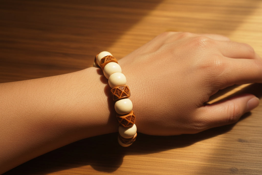 Off White Wooden Bead Slip-On Bracelet