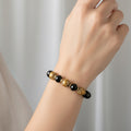 Black Glass & Wood Bead Slip-On Bracelet