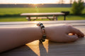 Light Brown Wood Bead & Silver Spacer Stretch Bracelet