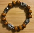 Sunflower Silver & Wood Bead Slip-On Bracelet