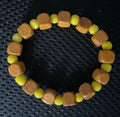 Light Brown Square Wood Bead & Yellow Glass Spacer Bracelet