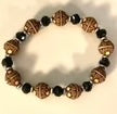 Designed Wood Bead Bracelet with Black Glass & Silver Spacers
