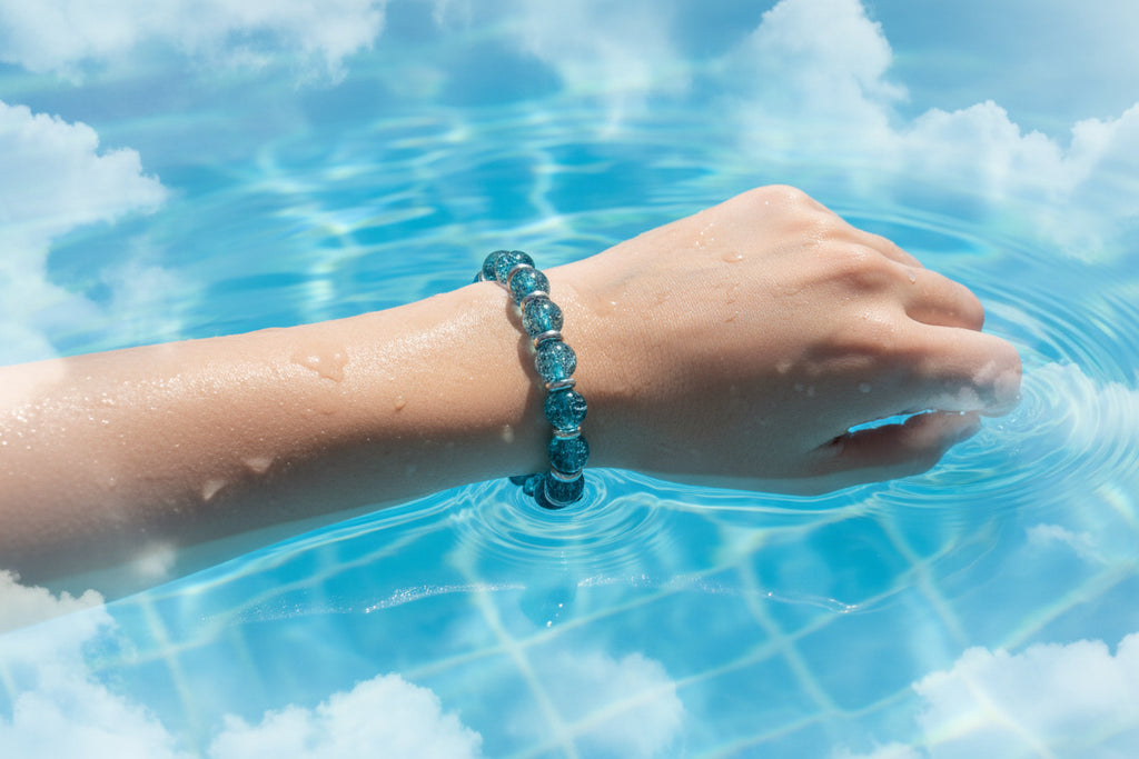 Clear Blue Glass & Silver Tone Spacers Bracelet