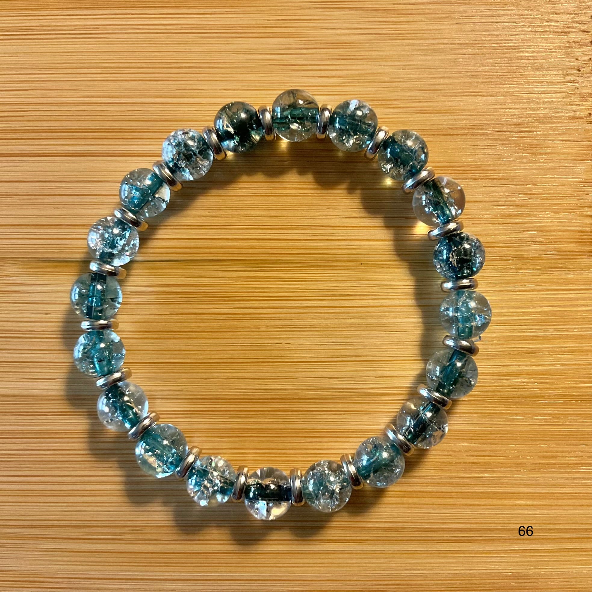 Clear Blue Glass & Silver Tone Spacers Bracelet