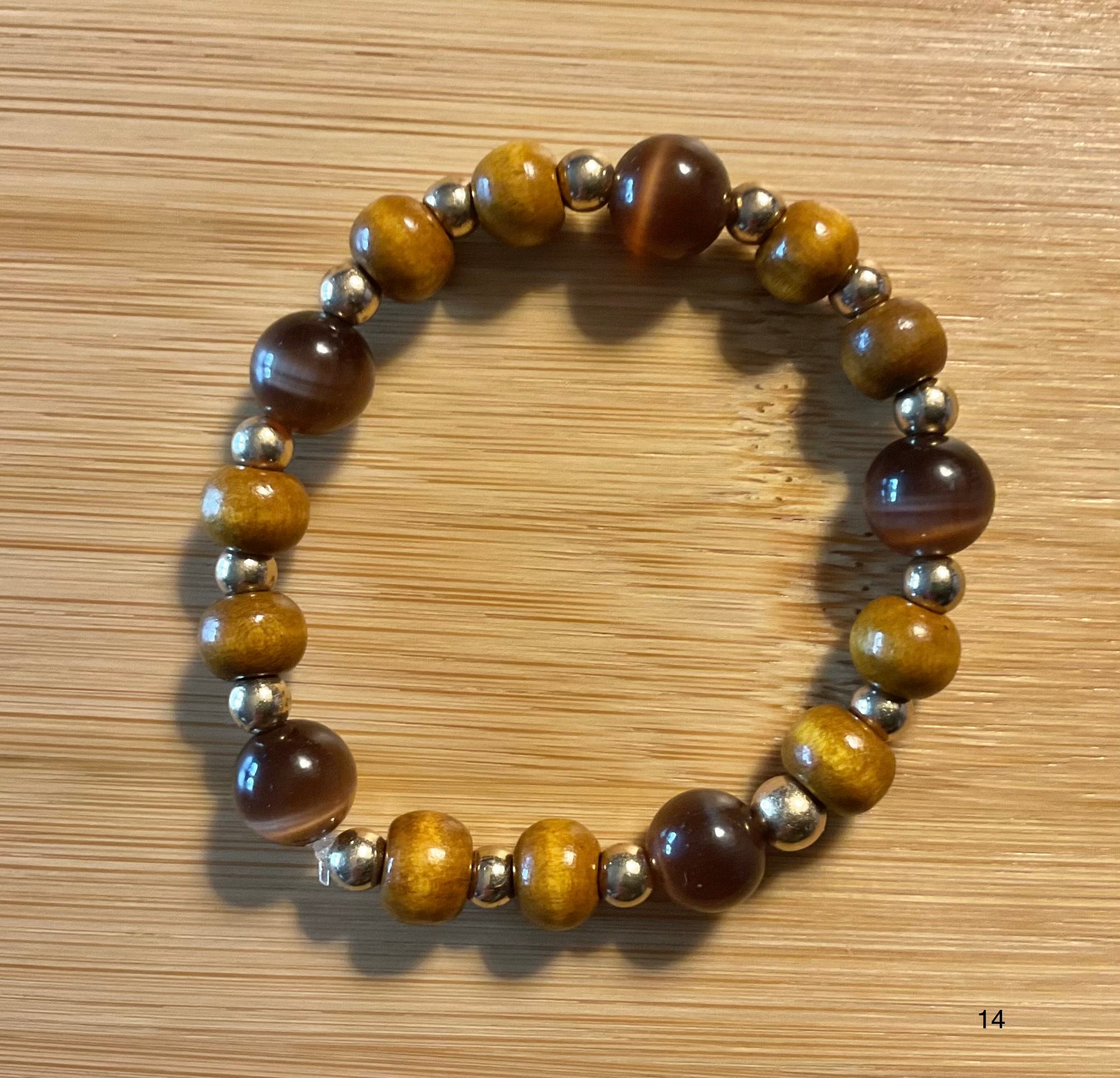 Light Brown Wood & Tiger Eye Beaded Bracelet