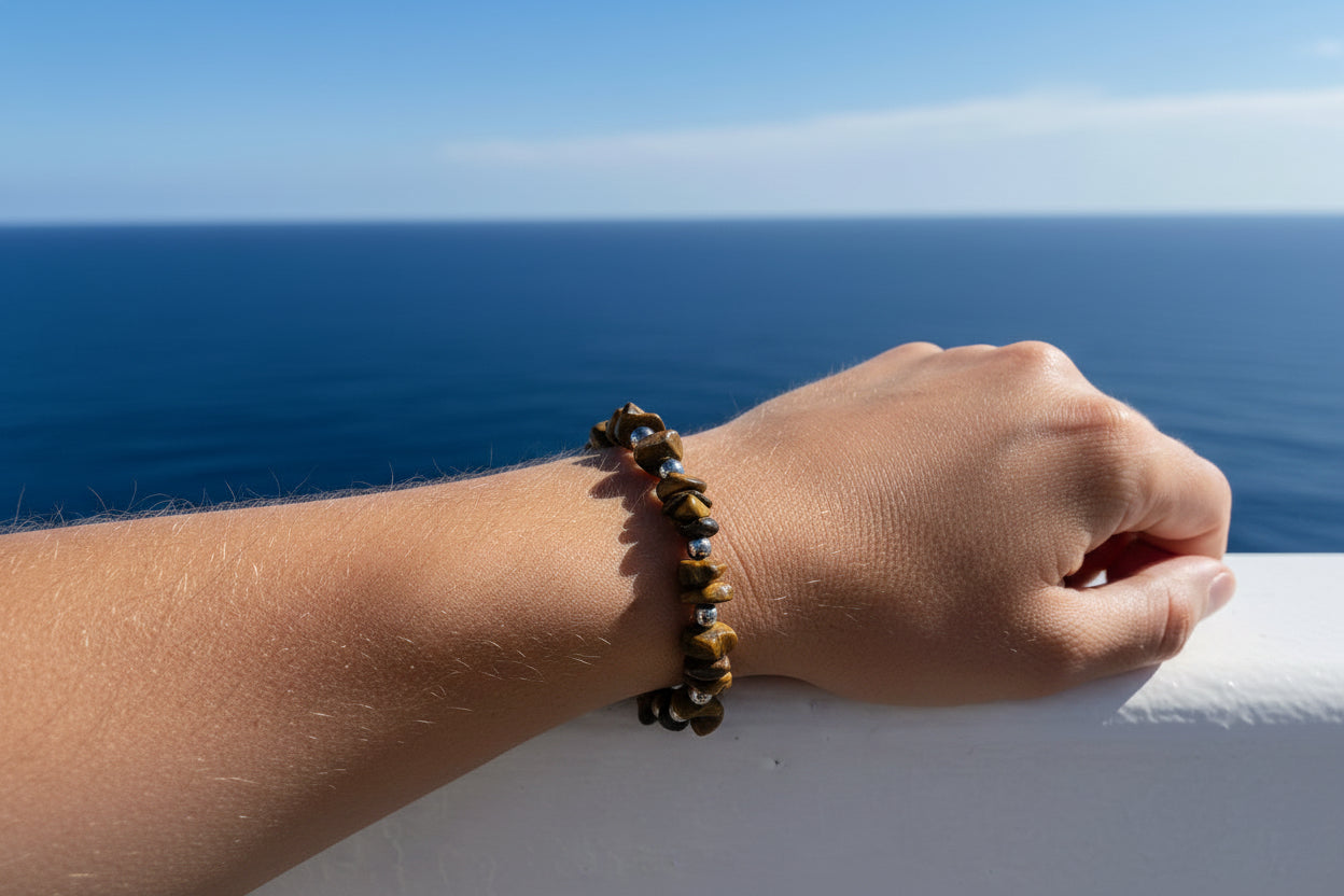 Tiger Eye Chip Stone & Silver Beaded Bracelet