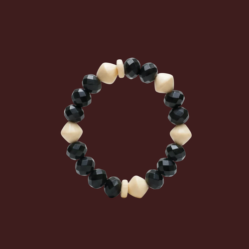 Black & Beige Glass Bead Slip-On Bracelet
