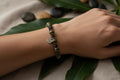 Pea Green Wood & Black Glass Beaded Bracelet with Silver Spacers